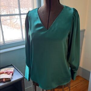 Rachel Zoe Teal V-Neck Long Sleeve Blouse